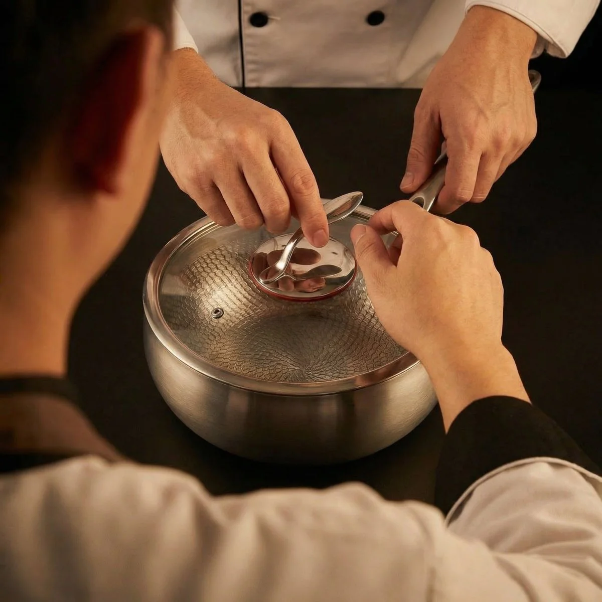 Hand-Hammered Titanium Pan & Sauté Set with Walnut Board and Utensils - Image 7
