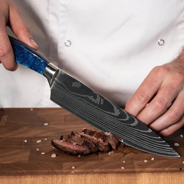 Japanese Damascus Knife Set – 8-Piece Balanced Profile - Image 2